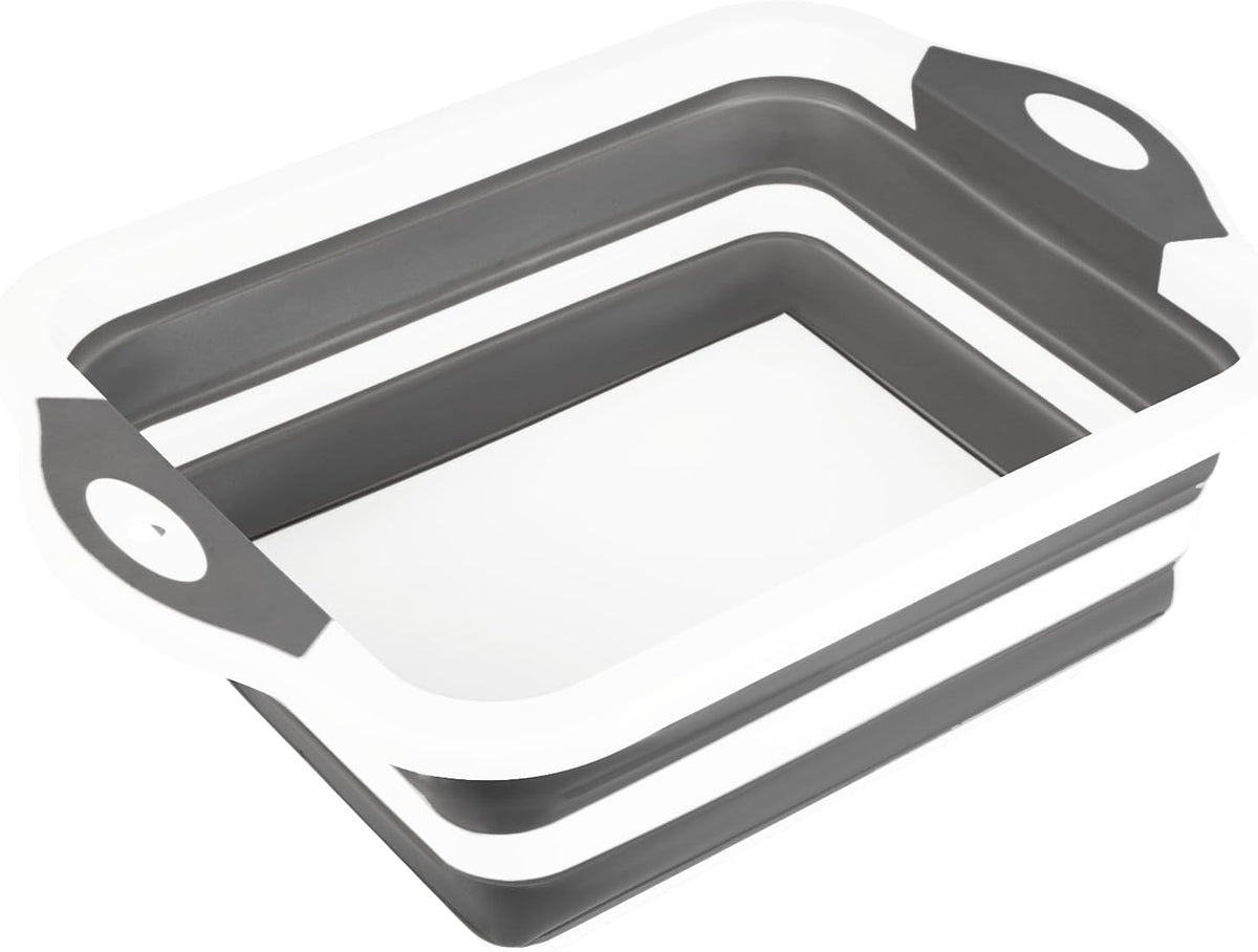 Collapsible BBQ Prep Tub/Cutting Board 10L, Foldable Dish Tub with Colander, Portable Camping Sink, Multifunction Dishing Basin Bucket Wash Tub for Kitchen Fruit Vegetable Picnic (Orange)