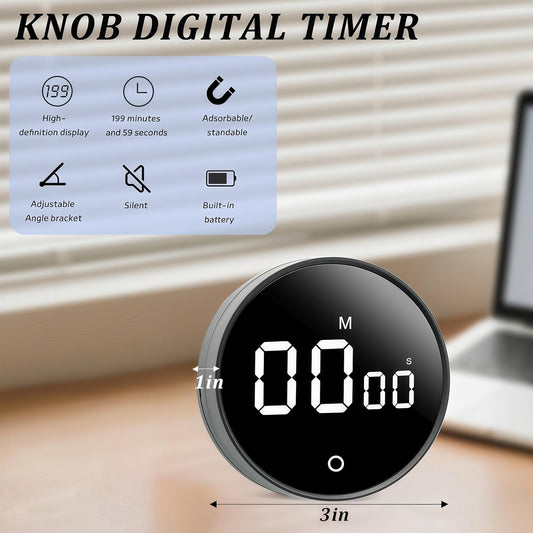 2Pcs Digital Kitchen Timer - Magnetic 199-Minute Countdown Countup Timer with Large LED Display,Volume Adjustable, Visual timers for Cooking,Gym,Meeting,Classroom,Study,Work,Outdoor Activities,Black