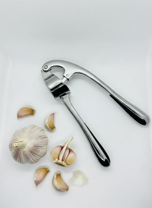 Garlic Press with Peeler and Brush | Easy Garlic Crusher | Dishwasher Safe | Zinc | Comfortable Handle