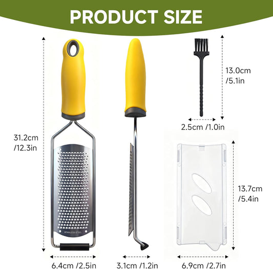 Cheese Grater Handheld & Lemon Zester with Handle, Stainless Steel Citrus Zester for Parmesan Garlic Ginger (Red)