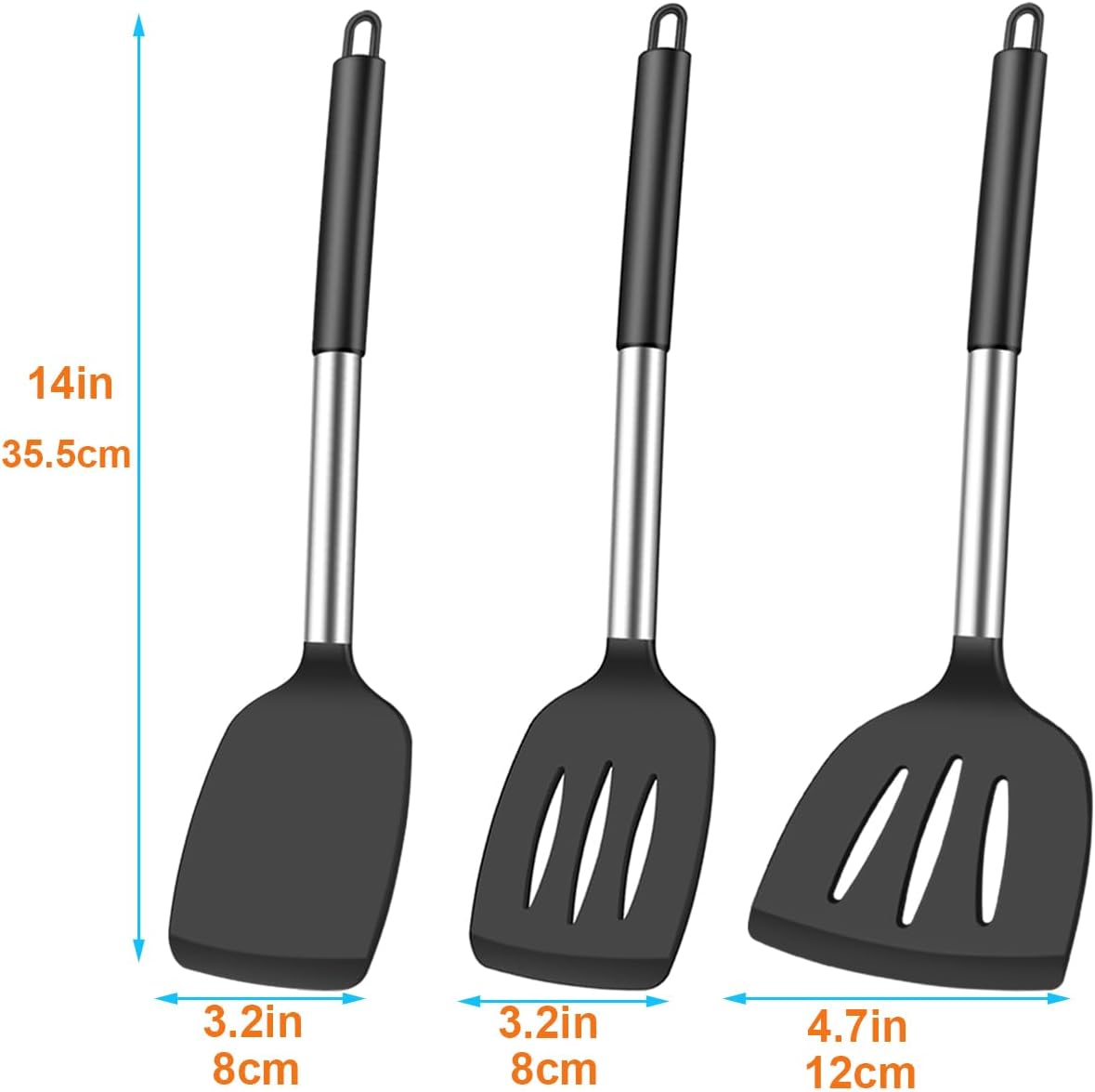 KLAQQED 3Pcs Silicone Spatula Set Heat Resistant Spatulas for Nonstick Cookware Fish Turner Plastic Spatulas Rubber Wok Spatula, Long Large Spatula Silicone Cooking Use Kitchen Utensils Set