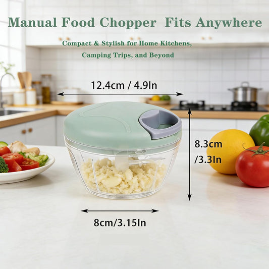 Garlic Chopper, Pull-String Vegetable Onion Mincer | Manual Food Processor, 500ml, Hand Food Chopper, with Container, Kitchen Cutter for Chili Ginger Herb, Green