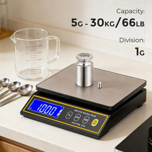 Baking Scale with Percentage Weighing Function 66lb/ 30kg Large Digital Kitchen Scale for Candle, Soap and Sourdough Bread Making Rechargeable Food Cooking Scale