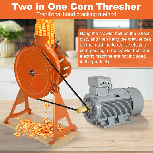 Steel Corn Sheller Hand Crank with Stand, Heavy Duty Manual Corn Thresher, Corn Cob Stripper for Dry Corn, Cast Iron Corn Shelling Machine for Farm & Household Use, Installation Tools Included