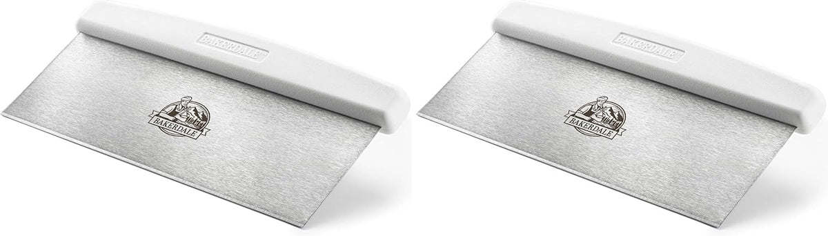 Large Bench, Dough, Cake Scraper, Icing Smoother Spreader, 10-inch Long Stainless Steel Blade, with White Polypropylene Handle