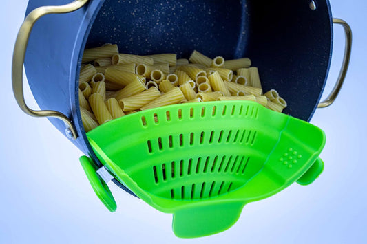 Adjustable Snap On Strainer for Pots, Pans, & Bowls - Food Grade Silicone and Heat Resistant Clip Colander Straining Pasta, Fruits, Vegetables, Lime Green, Small, Compact (SNP-STN)