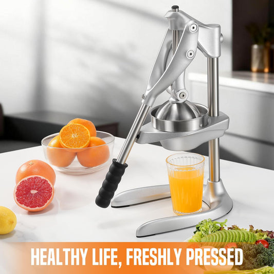 Manual Juicer, Stainless Steel Countertop Juice Press for Citrus | 304 stainless cone, rust-proof aluminum, 4.3" universal bowl, powerful lever, 3 dishwasher-safe parts, stable base