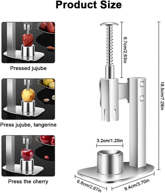 Stainless Steel Red Dates Corer, Pit Remover, Olive Pitter Tool, Portable Fruit Corer Remover for Cherries, Hawthorn, Grape, Jujube (Silver, 7.28x3.74 inch)