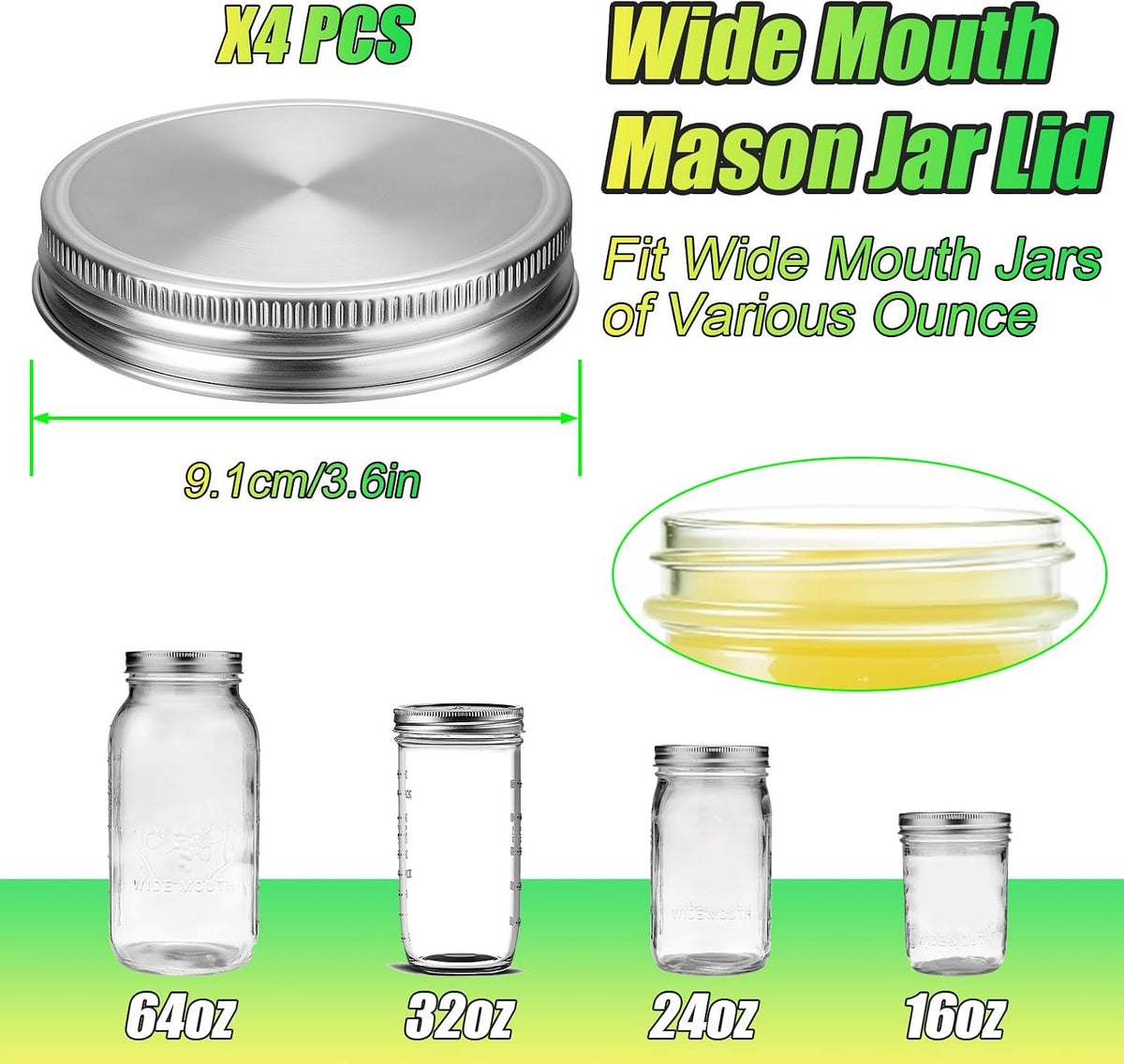 Mason Jar Pour Spout Lid Stainless Steel with Handle, Wide Mouth Pour Spout Flip Cap Lids for Mason Jars, Anticracking Leak Proof Seal Cover Airtight for Drinking Salad Dressing & Food Storing
