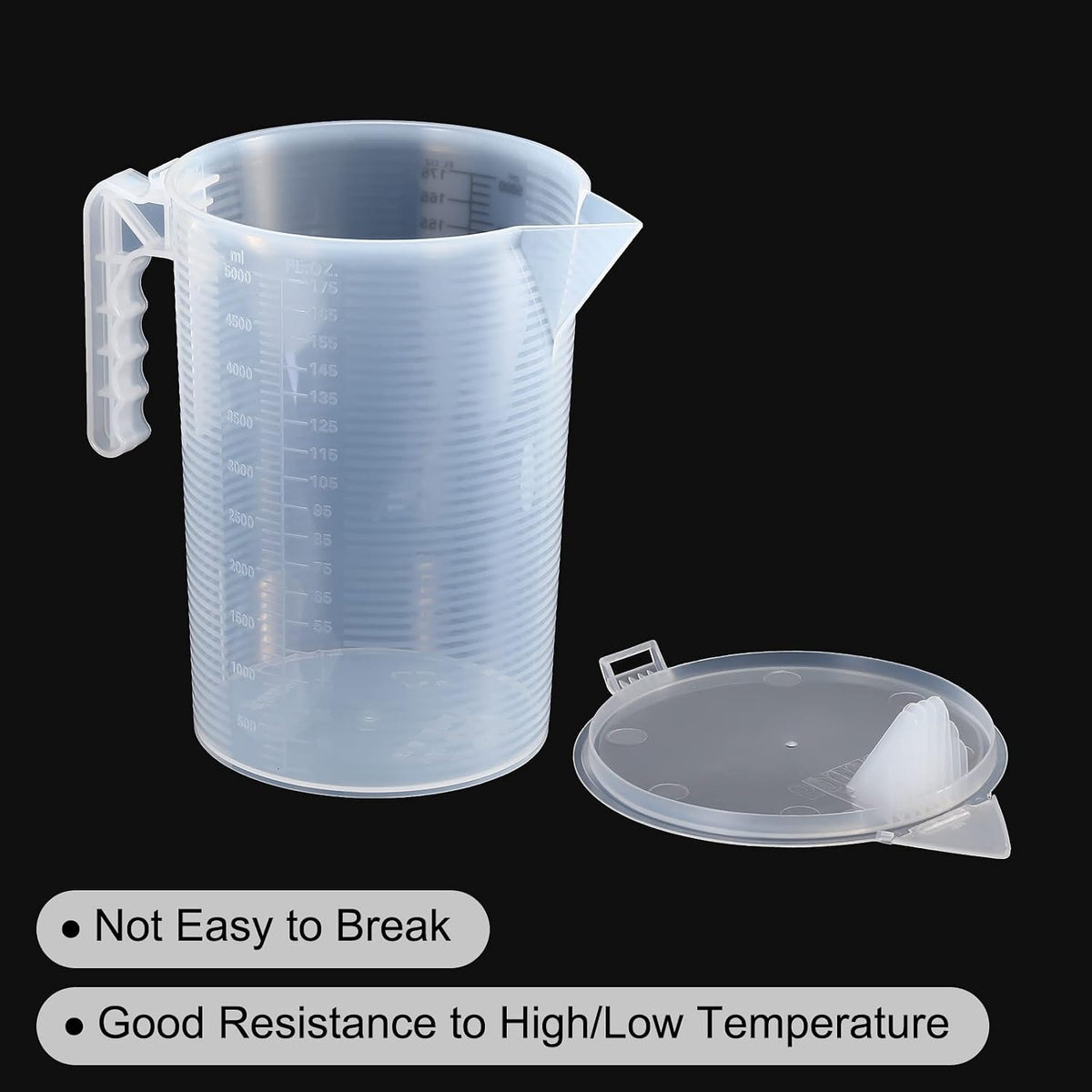 Graduated Beaker, 100ml PP Plastic Liquid Measuring Cup Double Sided Black Graduations with Handle Lid and Spout for Lab Kitchen Home