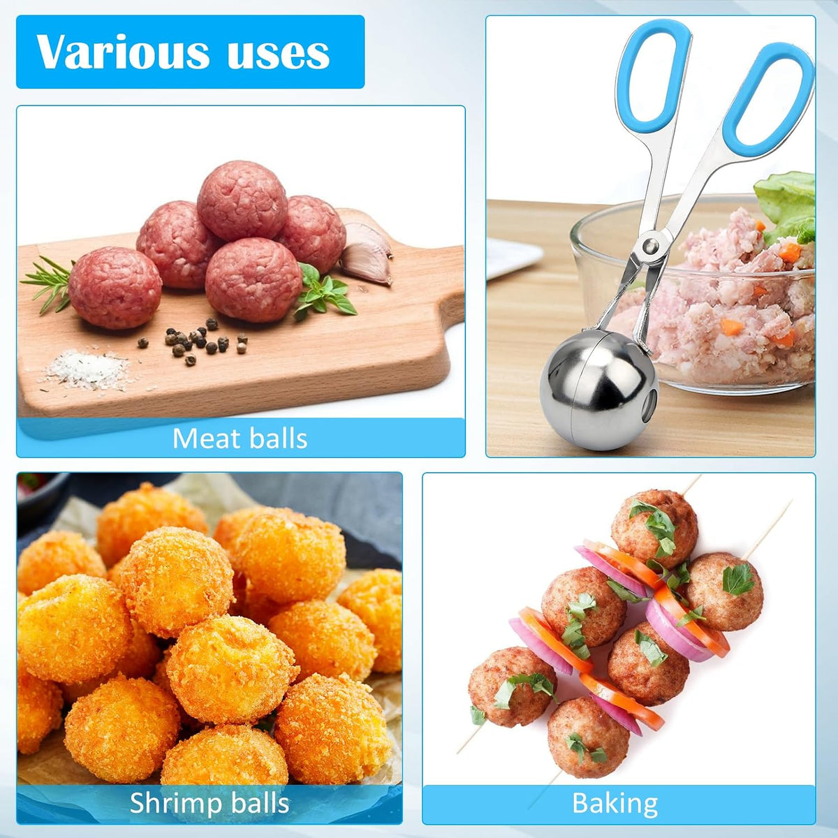 Meatball Maker, 2PCS None-stick Meatball Scoop Ball Maker with Detachable Anti-Slip Handles, Stainless Steel Meat Baller Cake Pop Scoop for Kitchen (1.38"&1.78")
