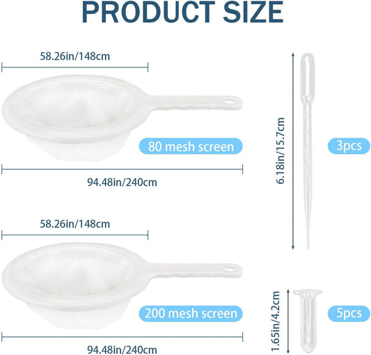 Brine Shrimp Net Sieve 80 & 200 Mesh Kit, Brine Shrimp Hatchery | for Hatchery, Small Fish Net for Fish Tank Aquarium, 5 Pipettes and 3 Storage Tubes, Dense Mesh with Handle Collect Shrimp