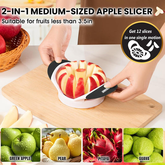 3.5 Inch Apple Slicer with 12 Sharp Blades - Professional Apple Cutter - Stainless Steel Apple Corer - Super Sharp Apple Slicer and Corer - Slice Apple with Ease(Black)