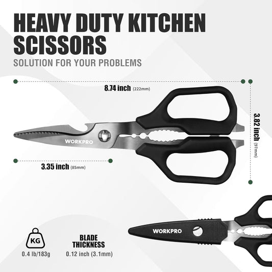 Kitchen Scissors, All Purpose Kitchen Shears with Detachable Stainless Steel Blades, Titanium Coated for Easy Cleaning, Heavy Duty for Meat, Fish, Nuts, Vegetables, Protective Cover Included