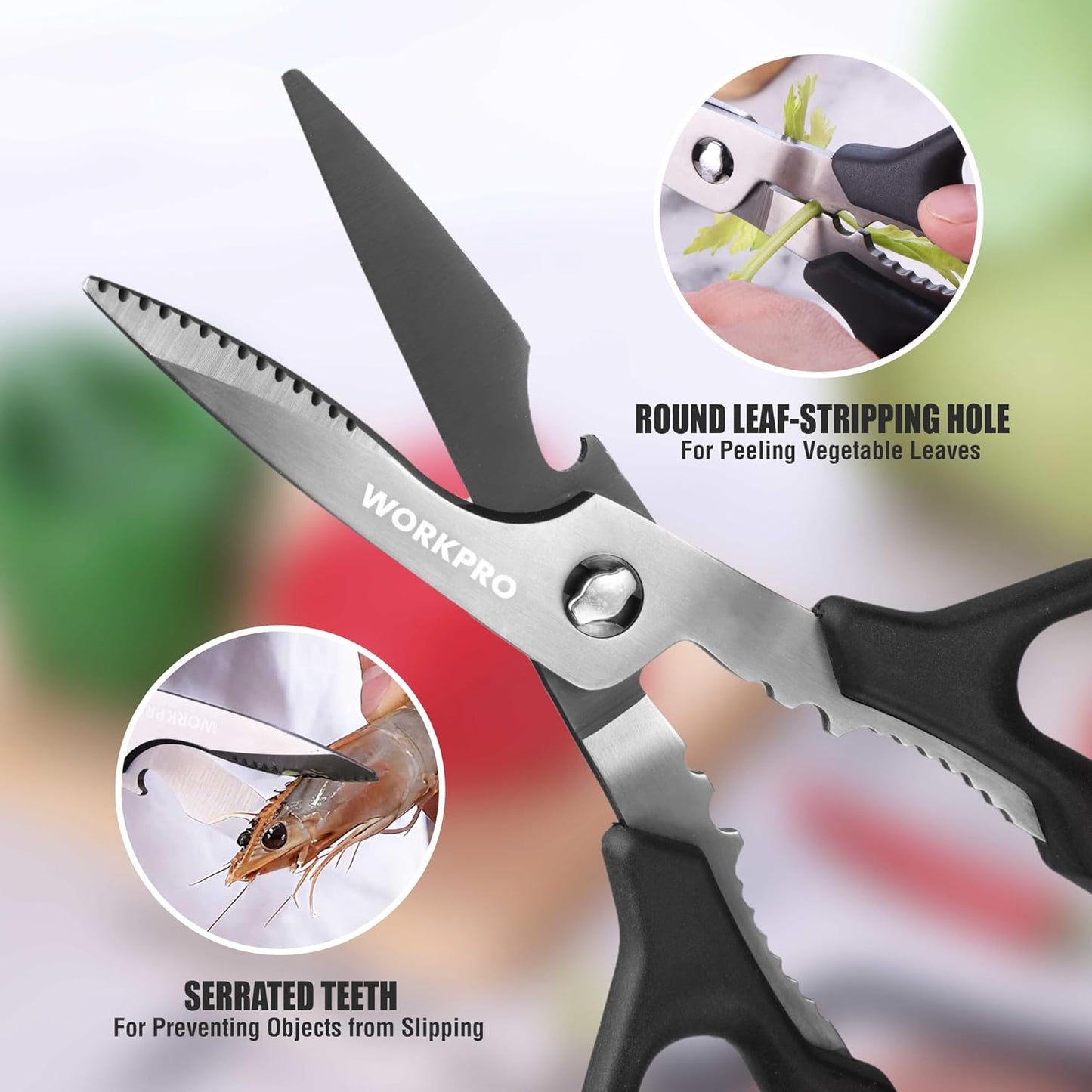 Kitchen Scissors, All Purpose Kitchen Shears with Detachable Stainless Steel Blades, Titanium Coated for Easy Cleaning, Heavy Duty for Meat, Fish, Nuts, Vegetables, Protective Cover Included