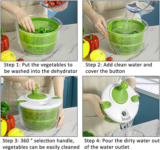 Salad Spinner, 5L Vegetable Washer & Dryer with Colander & Bowl | Built-in Drainage, Locking Clamps, Lid Stays On, Multi-Use Lettuce Spinner, Fruit Washer, Pasta and Fries Spinner