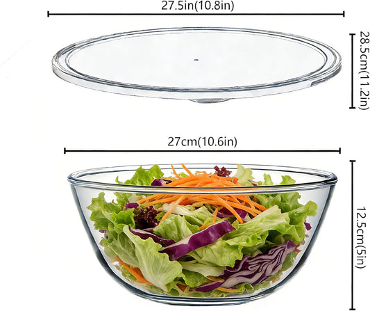 Large Glass Mixing Bowl, 4.7 Quart Large Glass Salad Bowl with Lid (Deep, Wide Design)