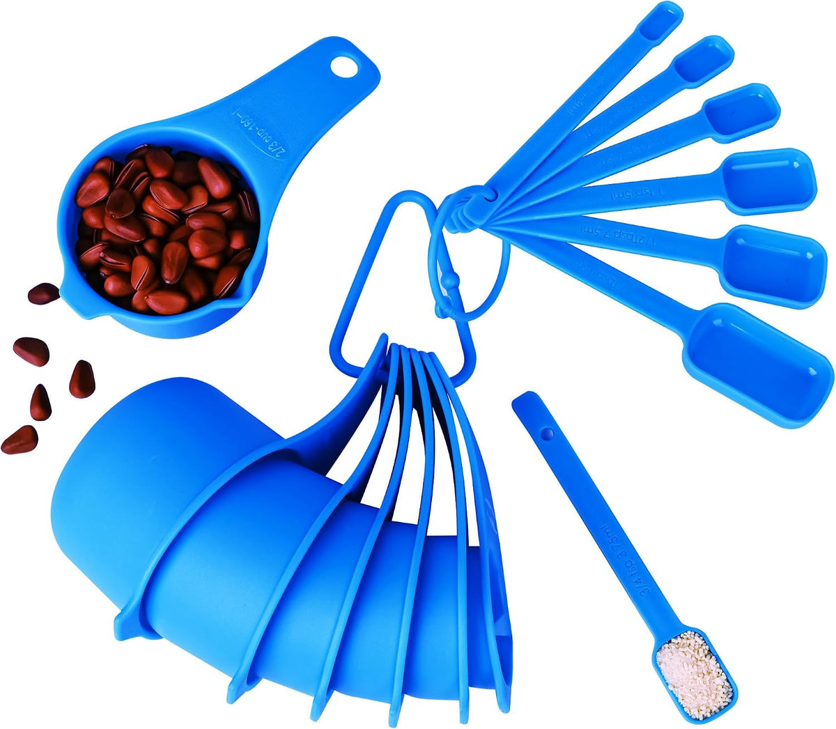 Measuring Cups and Spoons Set 15, 7 Plastic Measuring Cup Spoon Set, 7 Spice Long Handle Measuring Spoons with 1 Leveler for Kitchen and Baking, Dry Metric Measure Cups & Spoons Black
