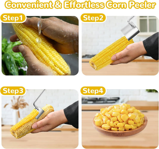 Corn Cob Stripper, Long Handle Corn Peeler for Corn on the Cob Stainless Steel Corn Stripping Tool Fast and Safe, Suitable for Home Kitchens, Restaurant Chefs, Outdoor Dining Enthusiasts