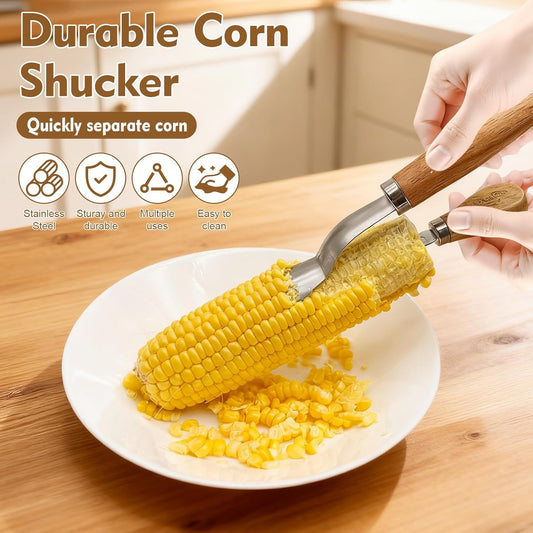 Corn Peeler + Corn Cob Holders, Corn on The Cob Stripper Tool, Corn Cob Stripper tool, Corn Cob Peeler, Sweet Corn Planer Cutter Kernel remover tool, Wooden Handle for Hand Grip, Corn Pick Set