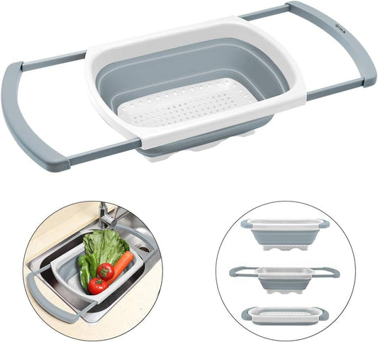 Collapsible Colander | Over The Sink Silicone Kitchen Strainers and Colanders with Extendable Handles | Veggies, Fruit and Pasta Foldable Strainer for Kitchen, 6-Quart, BPA Free