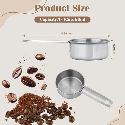 4 Pcs 1/4 Inch Cup Scoop, Stainless Steel 2 oz Measuring Cup | 60ml Metal Coffee Measuring Cup, for Cooking, Baking, Kitchen Wet and Dry Ingredients, Dishwasher Safe, Comfortable Hand Feel