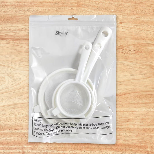 3 Pcs Plastic Nylon Mesh Strainer Colander with Handle Double Ear Fine Food Mesh Strainer Flour Sifter for Baking Kitchen Colander Sifter Kefir Tea Juice Pasta(3 Inch, 5 Inch, 7 Inch)