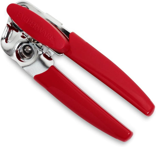 Classic Manual Can Opener with Bottle Opener, Stainless Steel Cutting Wheel and Comfortable Grip Handles, Black