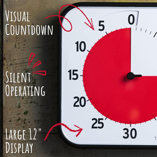 12 inch Visual Timer 60 Minute Kids Desk Countdown Clock with Dry Erase Activity Card, Also Magnetic for Classroom, Homeschooling Study Tool, Task Reminder, Home and Kitchen Timer