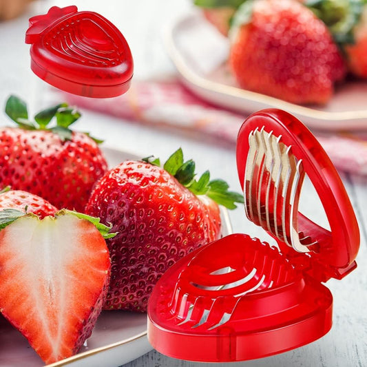 2 PCS Strawberry Slicer, Strawberry Fruit Cutter Slicer Kitchen Gadget Set, Kids Egg Slicer, Fruit Slicing Tool with Stainless Steel Blade
