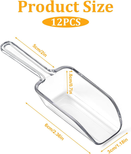 12 Pcs Mini Acrylic Plastic Kitchen Scoops 4.3" Multi Purpose Ice Scoops Acrylic Scoop for Canisters for Christmas Popcorn Food Ice Cream Dessert Canisters Jars Buffet Kitchen Bar Wedding Party