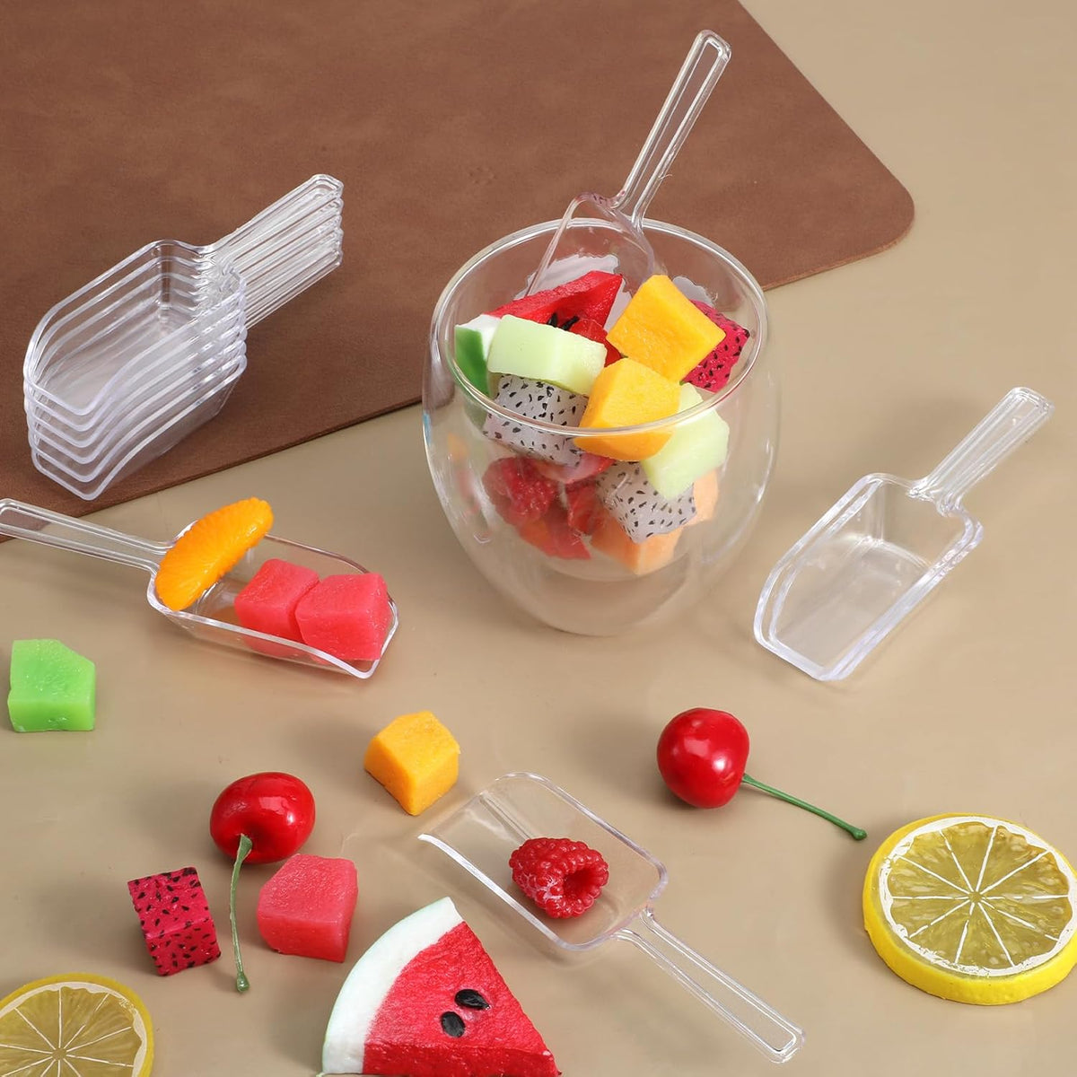 12 Pcs Mini Acrylic Plastic Kitchen Scoops 4.3" Multi Purpose Ice Scoops Acrylic Scoop for Canisters for Christmas Popcorn Food Ice Cream Dessert Canisters Jars Buffet Kitchen Bar Wedding Party