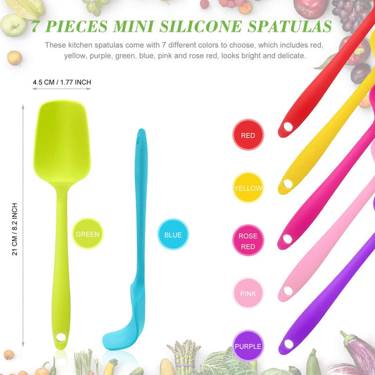 Silicone Spatulas, 7 Pieces 8.2 Inch Small Rubber Spoon Non Stick Kitchen Christmas Spatulas Heat Resistant Flexible Scrapers Baking Tool for Cooking, Mixing, Baking Tools