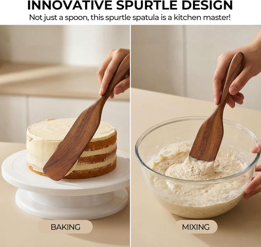 Wooden Spurtle for Sourdough Starter, Reaching edge of Pan, Dough Whisk, Stirring, Mixing, Scraping, Wooden Kitchen Utensils for NonStick Cookware, Gift for Sourdough Lovers