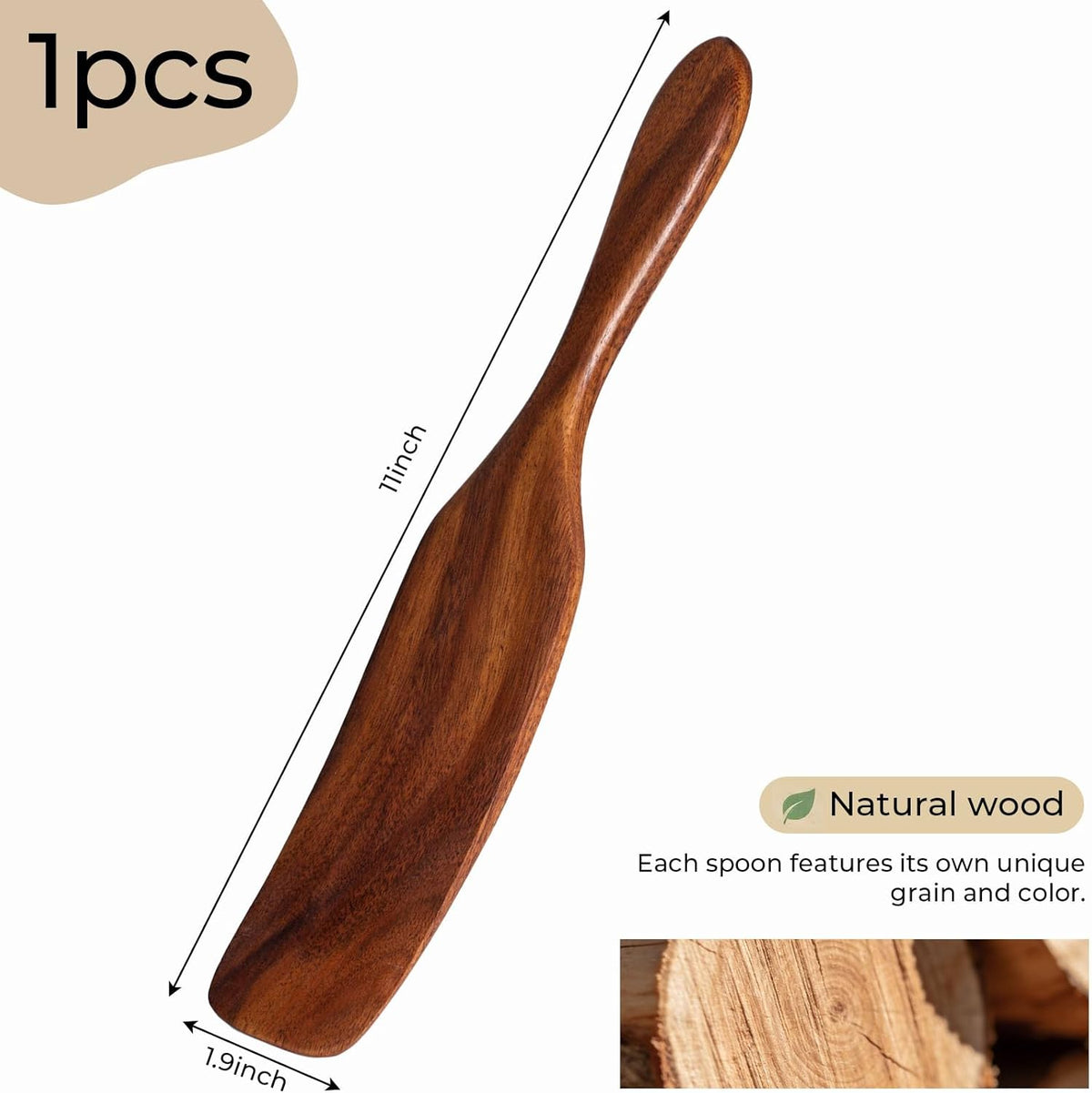 Wooden Spurtle for Sourdough Starter, Reaching edge of Pan, Dough Whisk, Stirring, Mixing, Scraping, Wooden Kitchen Utensils for NonStick Cookware, Gift for Sourdough Lovers