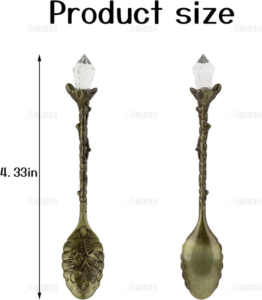Retro Crystal Antique Alloy Spoon Coffee Tea Dessert Mini Ice Cream Decorative Spoons Set for Home Office (10 Pack)