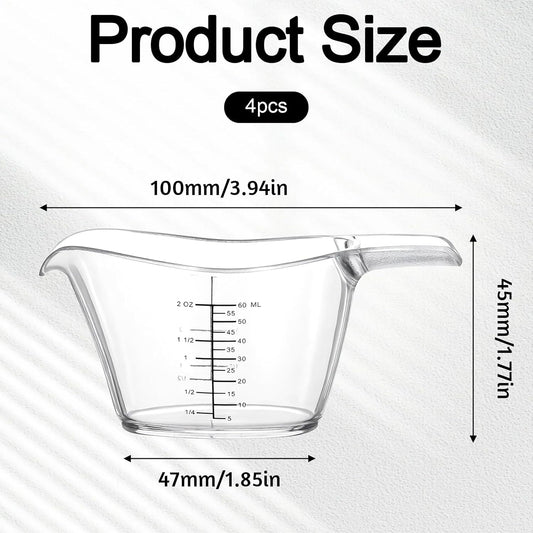 4 Pack Small Measuring Cup 2oz/60ml Mini Measuring Cup with tsp/tbsp/oz/ml Markings Clear 2 Oz Measurings Cups for Kitchen Laundry DIY Beauty Mixing