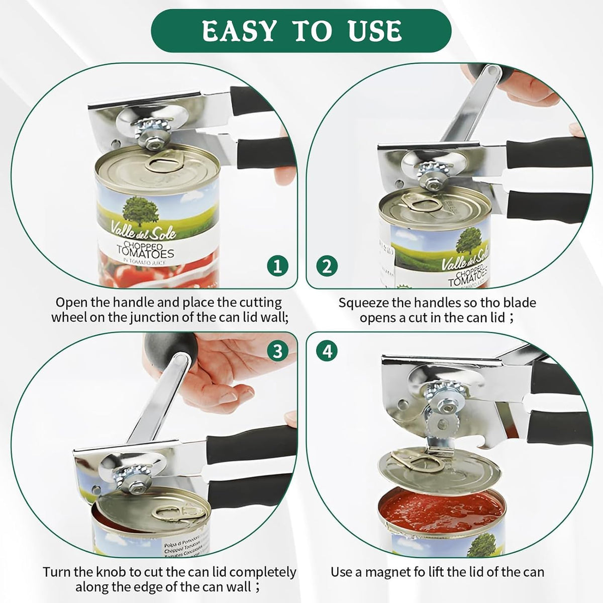Manual Can Opener, Heavy-Duty Stainless Steel with Magnetic Lid Lifter