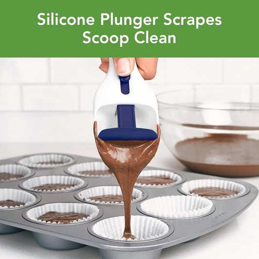 Cupcake Scoop Batter Dispenser for Cupcakes Muffins Pancakes & Cookie Dough, Easy to Clean Batter Scoop Slide Dispenses Quicker for Even Size Baked Goods Kitchen Gadget, Deep Indigo