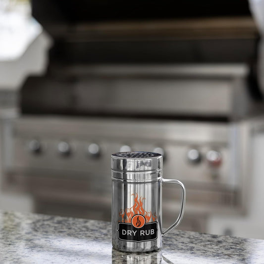 Stainless Steel Dry Rub Shaker With Lid, 13oz Seasoning Dispenser