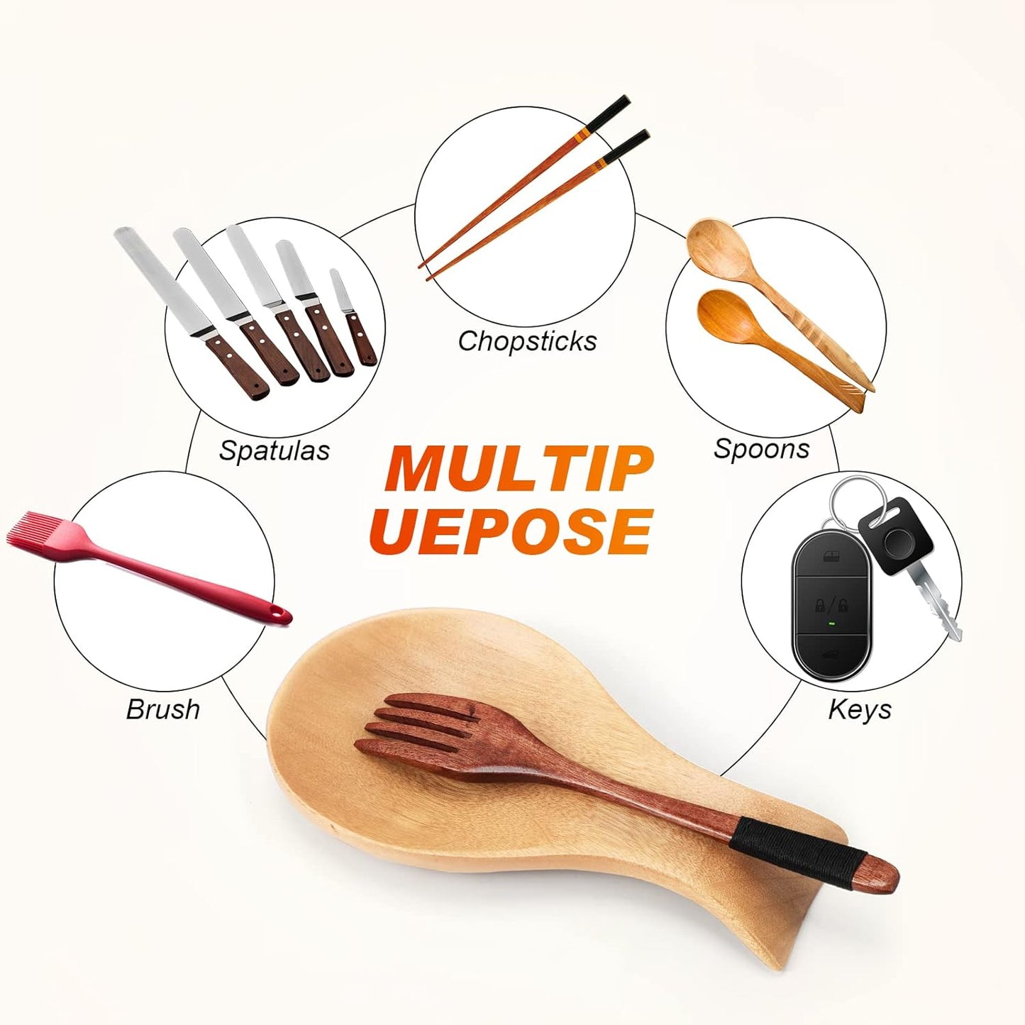 Acacia Wood Spoon Rest for Stove Top Bamboo Holder for Spatula Rest for Kitchen, Counter Spoon Holder for Countertop, Modern and Rustic for Farmhouse as Dining Table Decoration(Brown)
