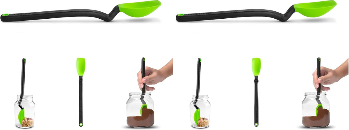 Mini Supoon Non-Stick Sit-Up Silicone Scraping Cooking Spoon, Jar Scraper Measures 5ml Tsp - 8" Purple