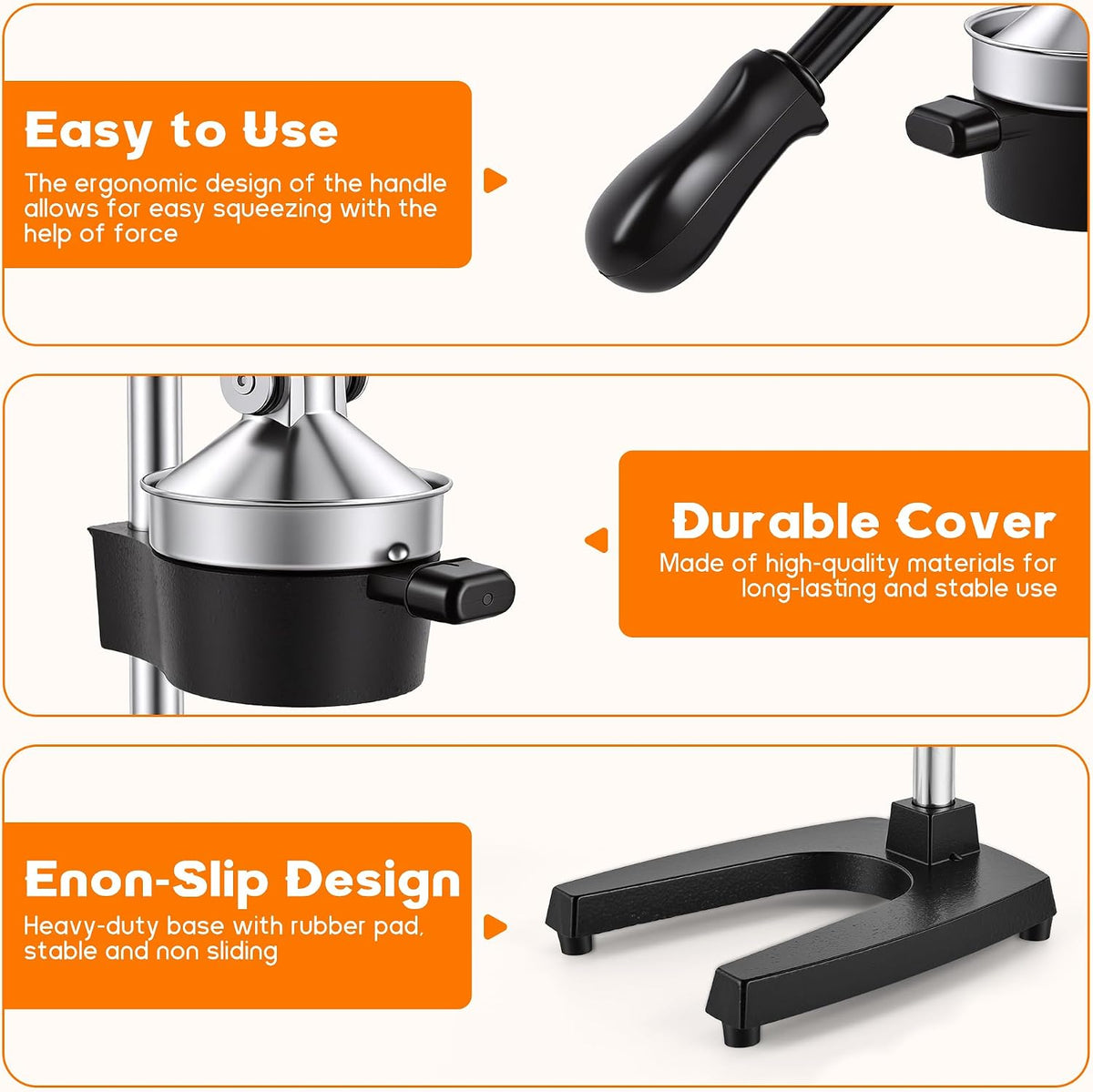 Manual Cast Iron Juicer,Orange Squeezer Heavy Duty,Juicer Press for Citrus Lemon Grapefruit Pomegranate, Hand Press Orange Juicer for Home and Bar Use (Black)
