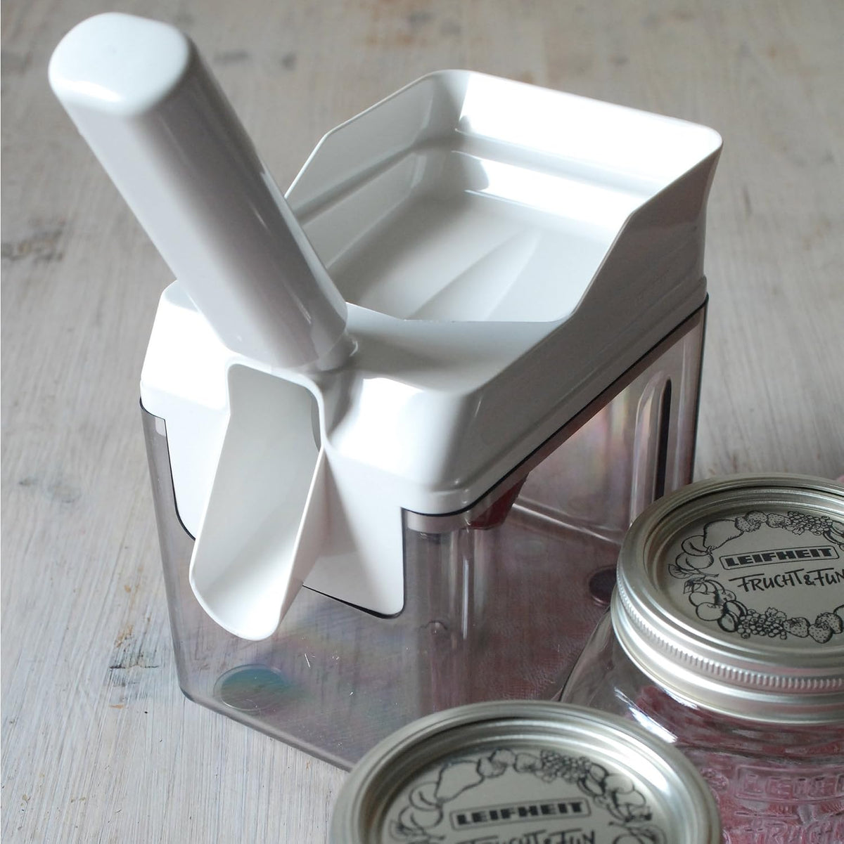 Cherry Stoner Remover – Stainless Steel Plunger Pits 25 Lbs/Hour, Easy-Clean Container, Dishwasher Safe, Ideal for Pies, Canning, Snacking, German Design, Replacement Parts – White