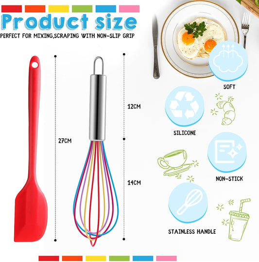 24 Pcs Small Silicone Spatula and Whisks Set Bulk for Cooking Mini Whisk Spatula Non Stick Flexible Kitchen Baking Mixing Tool Cookware for Cooking Party Favor Gift Supplies (10 Inch)