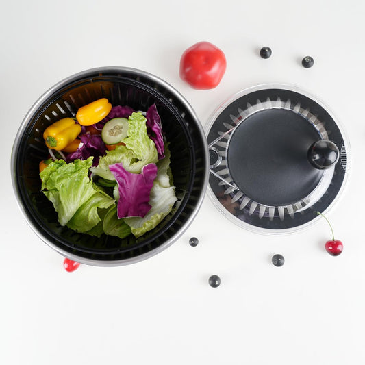 5L Stainless Steel Salad Spinner, Salad Spinner with Non-Slip Base & Spinner Dryer with stop button & drying, Vegetable Washer For Fast Meal Prep, Dishwasher Safe Kitchen Set