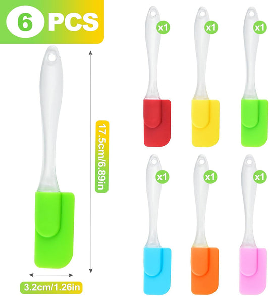6-Piece Mini Silicone Spatula Set - Heat Resistant Non-Stick Small Scraper Turner for Baking Cooking Mixing Frying and Kitchen Use Multicolor
