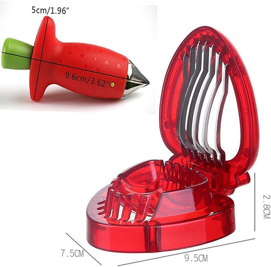3pcs Strawberry Slicer/Cutter/Corer, Strawberry Huller Fruit Leaf Stem Remover Salad Cake Tools for Kitchen Gadget Accessories, 2 Leaf Stem Removers, 1 Cutter