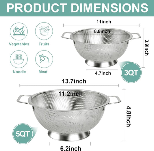 Colander Stainless Steel 3-Quart,Strainer for Kitchen Food