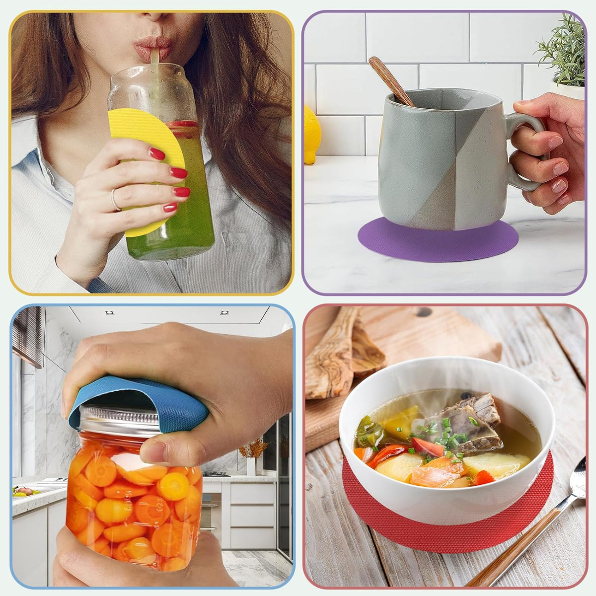 4PCS Rubber Jar Opener Gripper Pads for Seniors (Blue+Green)